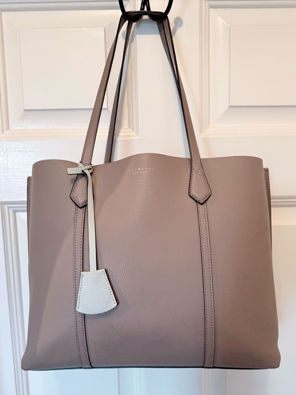 Tory Burch Taupe Pebbled Leather Perry Tote Bag